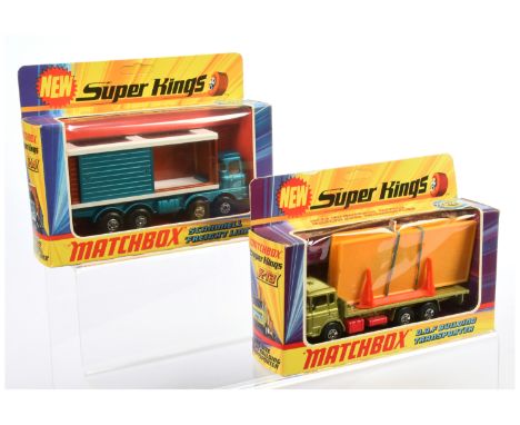 Matchbox Super Kings pair (1) K13 DAF Building Transporter - metallic lime green body, clear windows, ivory interior, dayglo 