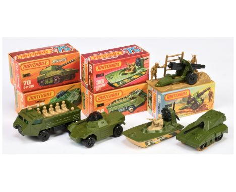 Matchbox Superfast a mixed group of Military Vehicle to include, 30c Swamp Rat Air-boat, 32c Field Gun, 54c Military Personne