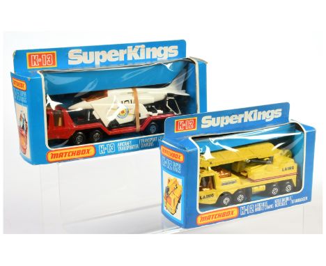 Matchbox Super Kings pair (1) K12 Hercules Mobile Crane - lemon yellow cab and chassis, dark yellow crane body &amp; jib, amb