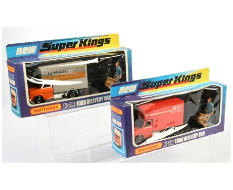 Matchbox Super Kings K29 Ford A-Series Delivery Van pair (1 "U-Haul" - orange &amp; white cab, amber windows, black grille &a