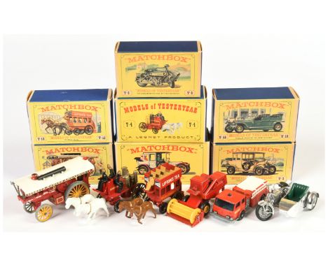 Matchbox Models of Yesteryear group of early issue models to include Y4 Shand Mason Horse Drawn Fire Engine - white Horses "K