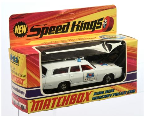 Matchbox Speed Kings K23 Mercury Commuter Police Car - white body with Police Highway Patrol hood &amp; door labels, blue roo