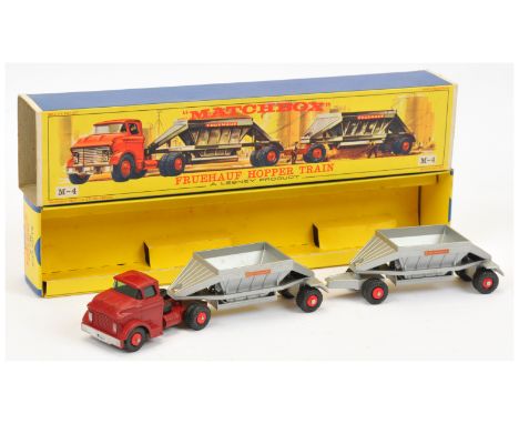 Matchbox Major Pack M4 Fruehauf Hopper Train - dark red cab, silver hoppers, red plastic hubs with black tyres - overall cond