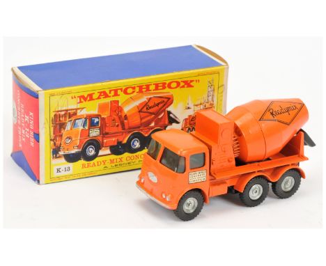 Matchbox King Size K13 ERF Concrete Mixer "Readymix" -&nbsp; orange body &amp; barrel, with silver trim, turquoise green wind