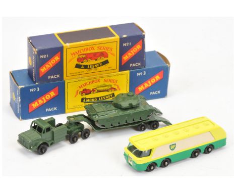 Matchbox Major Pack pair (1) M1 "BP" Autotanker (2) M3 Thorneycroft Mighty Antar Articulated Tank Transporter with Centurion 