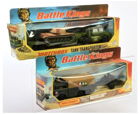 Matchbox Battle Kings, a boxed pair to include, (1) K106 Articulated Tank Transporter with US Army M48 Tank - military green 