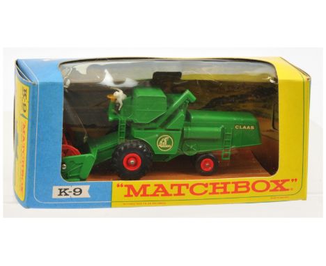 Matchbox King Size K9 CLAAS Combine Harvester - green body with decals, red tynes, yellow plastic steering wheel, white drive
