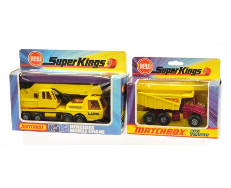 Matchbox Super Kings Construction pair (1) K4 Big Tipper Truck - metallic magenta cab & chassis, lemon yellow tipper body wit