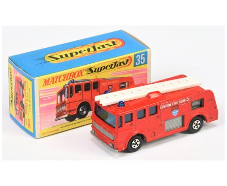 Matchbox Superfast No.35a Merryweather Marquis Fire Engine - red body, grey grille and base with model number 35 cast, 5-spok