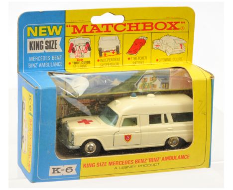 Matchbox King Size K6 Mercedes Benz Binz Ambulance - off white body with hood &amp; door decals, blue roof light, pale blue w