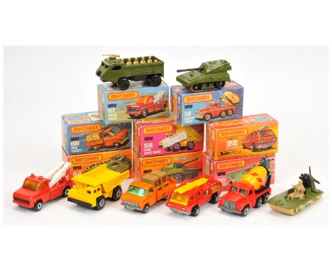 Matchbox Superfast Group of mostly Commercial &amp; Military, Including 22d Blaze Buster Fire Engine; 66c Ford Transit Pick-U