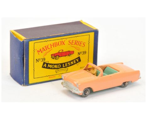 Matchbox Regular Wheels 39a Ford Zodiac Convertible - Stannard Code 4 - pale salmon pink type A body with silver trim, tan ty