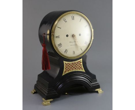 Hayley and Milner. A George III ebonised hour repeating bracket clock, with drum case and painted Roman dial, twin fusee move