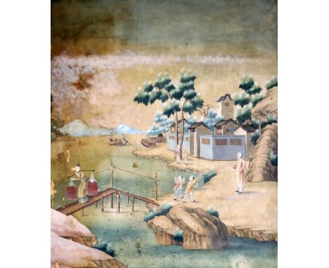 Two Chinese export gouaches on paper, late 18th century, the first a portrait of a court lady holding a flower and a fan, the