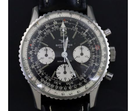 A gentleman's 1960's stainless steel Breitling Navitimer manual wind chronograph wrist watch, model No. 806, with black dial 