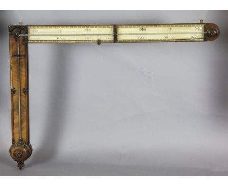 Samuel Lainton of Halifax. An early Victorian mahogany signpost barometer, with printed paper scale and scroll and flower car