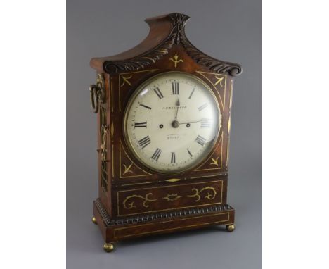 Heselwood of York. A Regency brass inset mahogany bracket clock, with painted dial and unsigned twin fusee movement, height 1