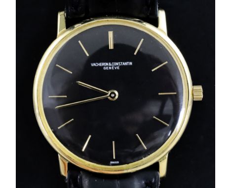 A gentleman's 18ct gold Vacheron &amp; Constantin manual wind dress wrist watch, with black dial and baton numerals, the inte