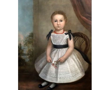 19th century English Primative Schooloil on canvasPortrait of a seated girl29.5 x 24.5in.