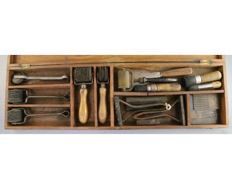 A wooden cased set of engraver's tools, some stamped Hamilton &amp; Co., 27.5in., and a Victorian giltwood and gesso framed o