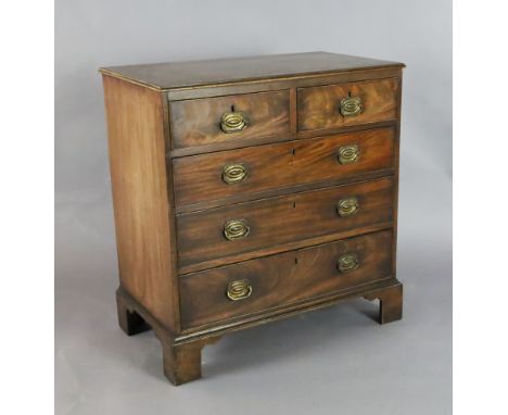 A George III mahogany chest, fitted two short and three graduated long drawers, on bracket feet, W.2ft 8in. D.1ft 6in. H.2ft 