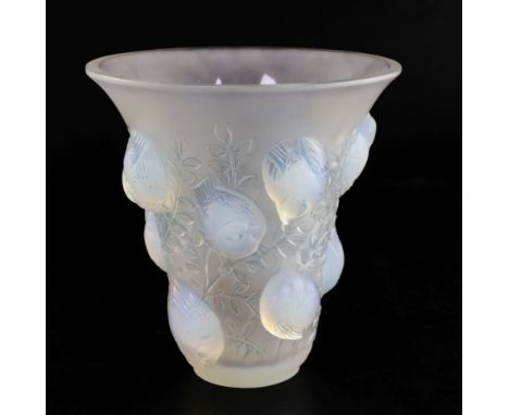 A R. Lalique 'Saint Francois' opalescent glass vase, c.1930, model 1055, etched mark 'R. LALIQUE FRANCE', H. 17.6cm