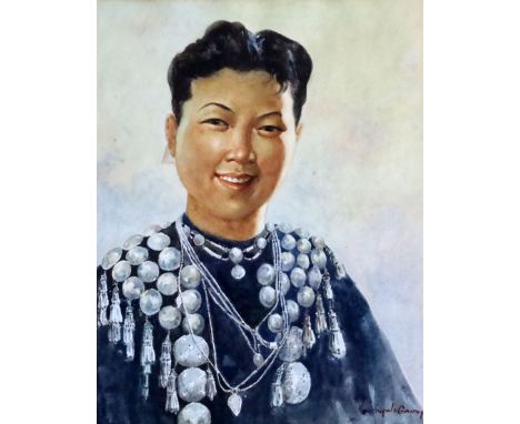 U Ngwe Gaing (Burmese 1901-1967)watercolourPortrait of a Burmese woman wearing an elaborate necklacesigned15.5 x 12.25in.