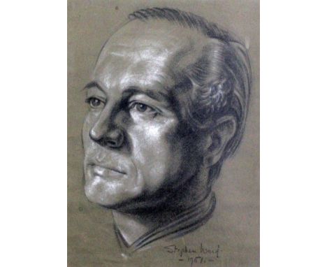 Stephen Ward (1912-1963)charcoal and chalkPortrait of Cecil Rochfort D'Oyly John with oil landscape verso by D'Oyly Johnsigne