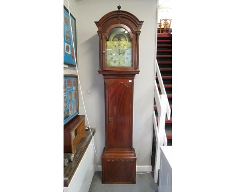 George White, Bristol, a George III mahogany long case clock having an arched top hood over brass dial with moon phase, eight