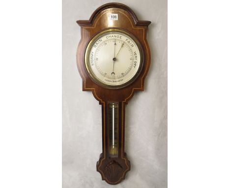 An Edwardian inlaid mahogany wall barometer