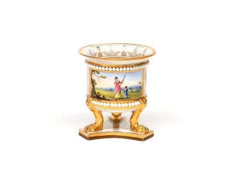 A small Flight Barr and Barr (Worcester) vase  c.1825-30, of drum shape, painted with a figure in a rural landscape reserved 