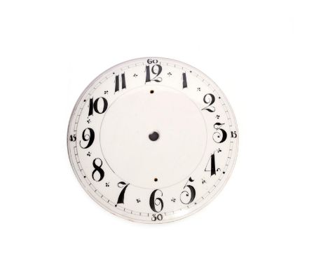 An English delftware clock dial  late 18th century, the slightly convex form glazed white and painted in manganese with arabi