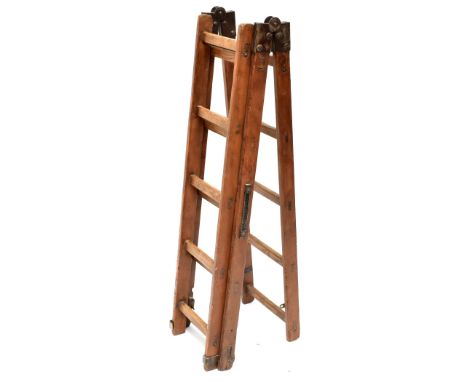 An early 20th century stained pine folding and extending ladder, 364cm when extended.&nbsp;Additional Informationgeneral tarn