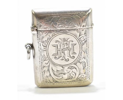 ROLASON BROTHERS; a George V hallmarked silver vesta case with engraved initials and bright cut decoration, Birmingham 1922, 