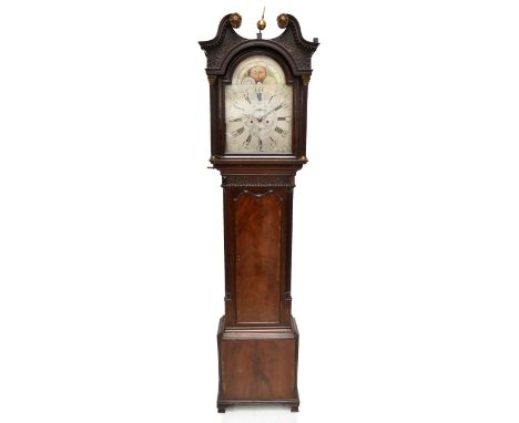 MAJOR SCHOFIELD OF SALFORD; a 19th century mahogany cased eight day longcase clock, the hood with carved scrolls, applied wit