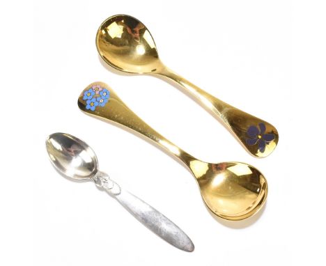 GEORG JENSEN; a sterling silver teaspoon in the Cactus pattern, length 12.5cm, together with two Georg Jensen year spoons, fo