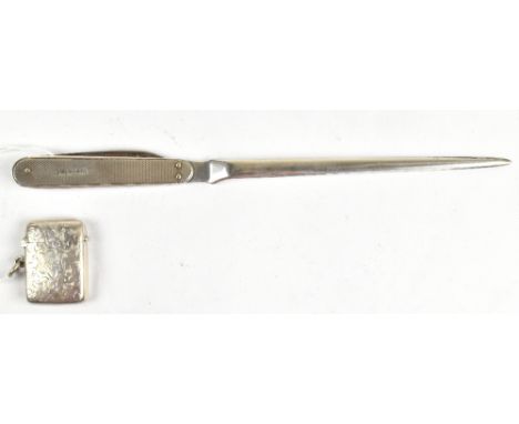 MAPPIN &amp; WEBB; an Elizabeth II hallmarked silver combination pen and paper knife, the engine turned handle with engraved 