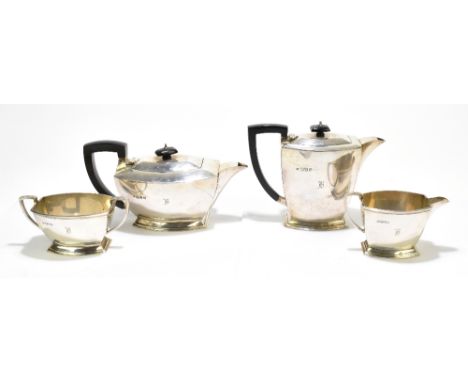 S BLANCKENSEE &amp; SONS LTD; a George VI hallmarked silver four piece tea set, comprising teapot, length 26cm, hot water pot