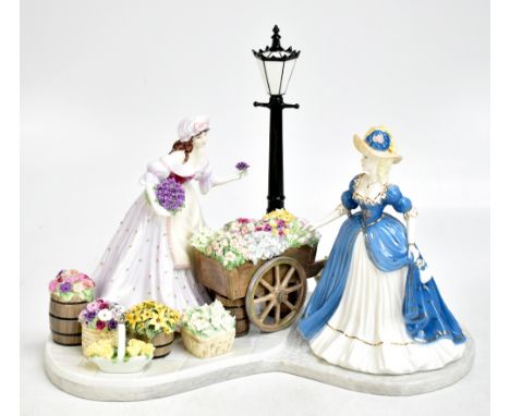 COALPORT; a large and impressive limited edition figure group, ‘The Flower Seller’, length 48cm,&nbsp;designed by Sue McGarri