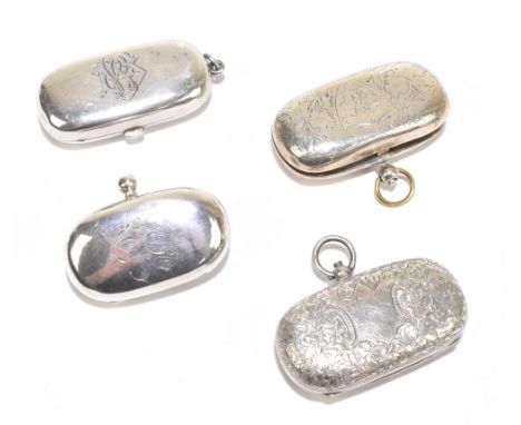 A late Victorian hallmarked silver sovereign and half sovereign case of oval form, Birmingham 1900, and three other similar c