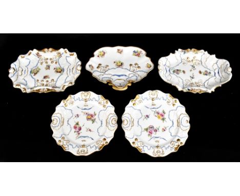 A pair of 19th century Ironstone china dessert plates with moulded floral detail throughout and painted with floral sprigs, d