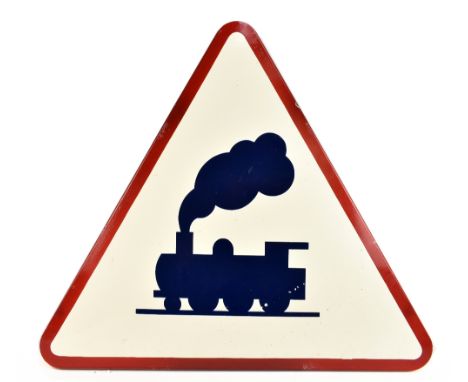 A mid-20th century enamelled railway sign of triangular form, height 82cm, width 92cm.Additional InformationMinor chipping to