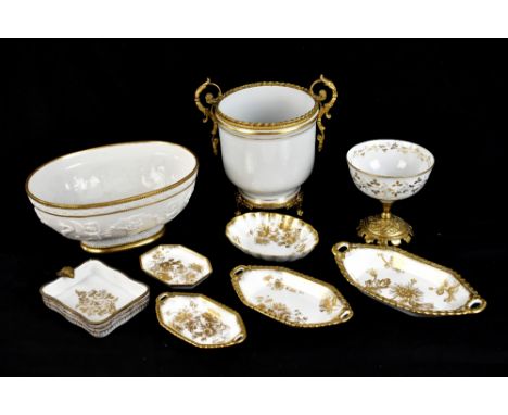 HAMMERSLEY; five pieces of bone china with gilt floral decoration, with further ceramics including a Limoges jardinière with 