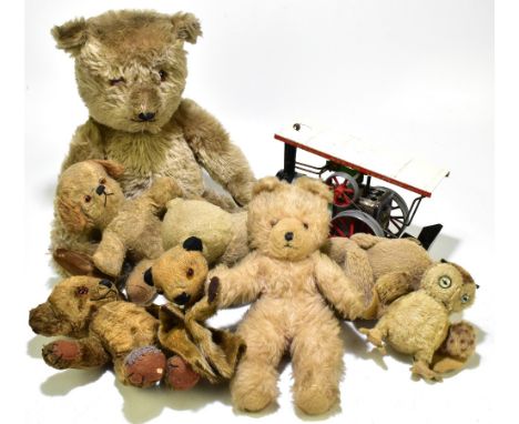 A collection of seven teddy bears and soft toys&nbsp;including a Chad Valley bear, (lacking one eye),&nbsp;length&nbsp;approx