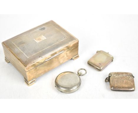 A hallmarked silver cigarette case with engine turned detailing, Birmingham 1966, length 11.5cm, together with a hallmarked s