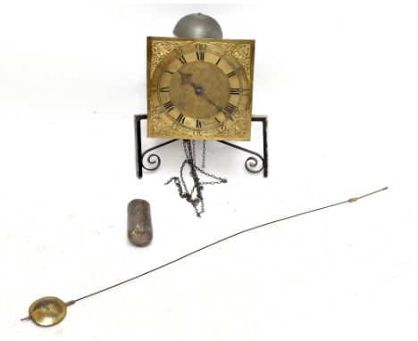 THOMAS HOLLOWAY GREAT HASETY; an 18th century longcase clock mechanism, the brass dial with applied pierced detail depicting 