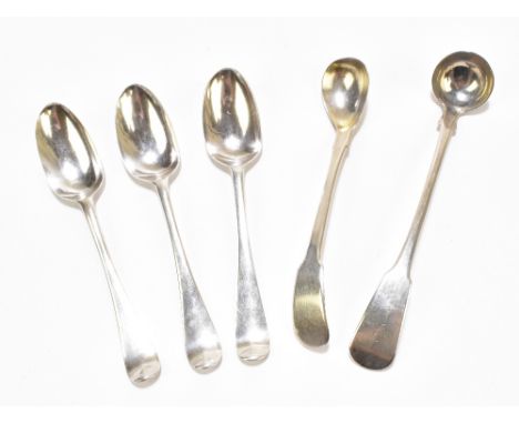 SAMUEL ROBY; three 18th century hallmarked silver teaspoons with cast shells to backs of the bowl, together with two hallmark