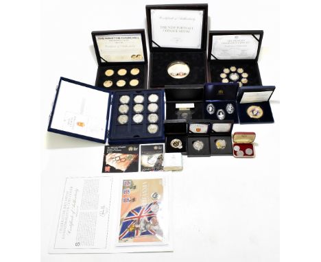 A group of collectors' cupro-nickel coins including The Royal Crowns Collection, the Princes Charlotte coin set, the Winston 