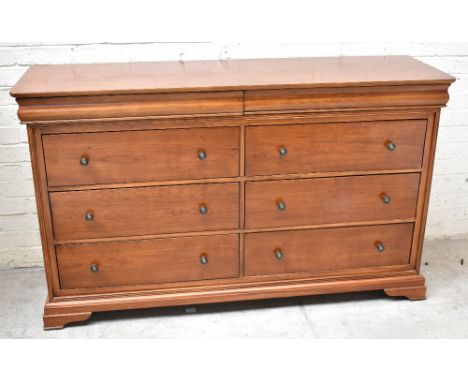 GRANGE; a cherry wood side board with two cushion drawers above six drawers, height 95cm, width 160cm, depth 47.5cmAdditional