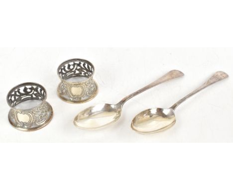 E. JOHNSON LTD; a pair of Irish&nbsp;hallmarked silver dish rings of small proportion, with pierced and engraved foliate deta